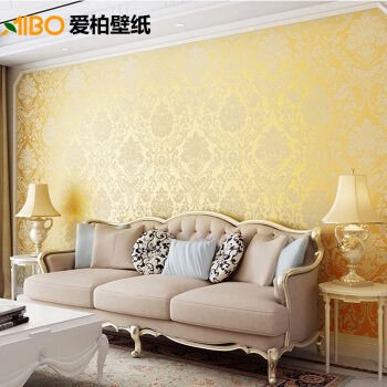 愛の柏の壁紙は簡単です。欧式ダマスト不織布壁紙雲3 Dレリエフの壁紙書房レスト暖房かベドの居間ホーテは全部の壁紙8675金の黄色を敷きます。